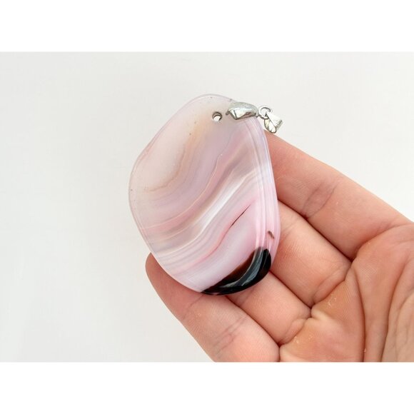 Apricot Polished Banded Agate Crystal Free-Form Sterling Silver Vintage Pendant - Picture 5 of 12